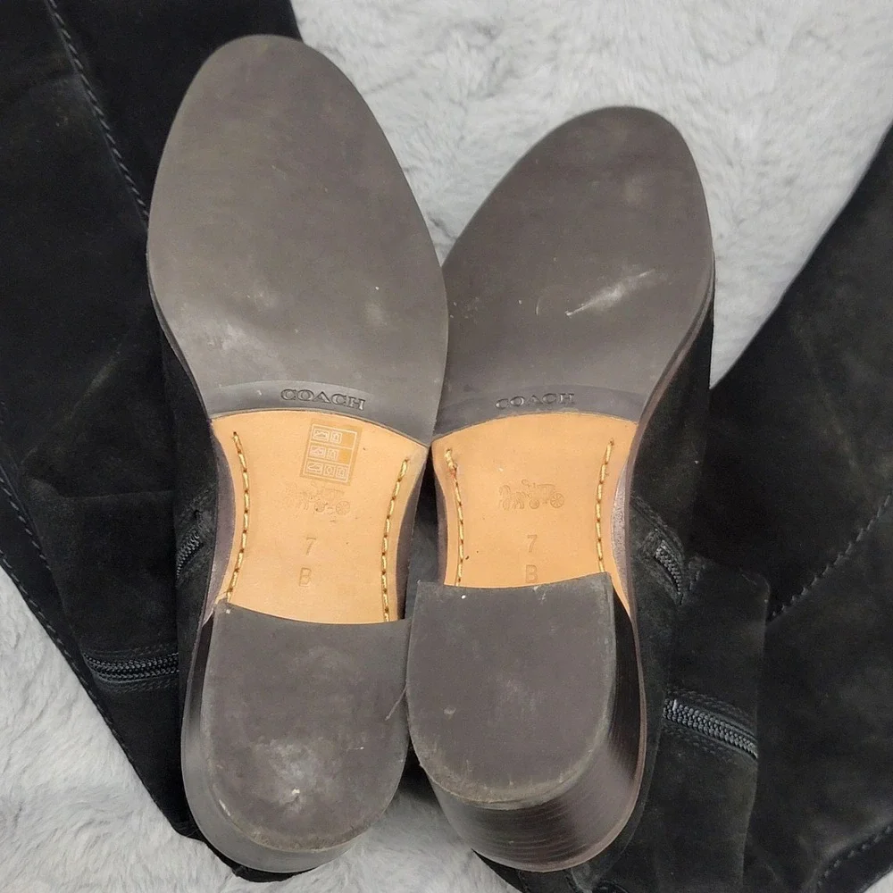 Coach Boots Womens 7 Black Lucia Split Suede Leather Over Knee Riding Zip w/ Box